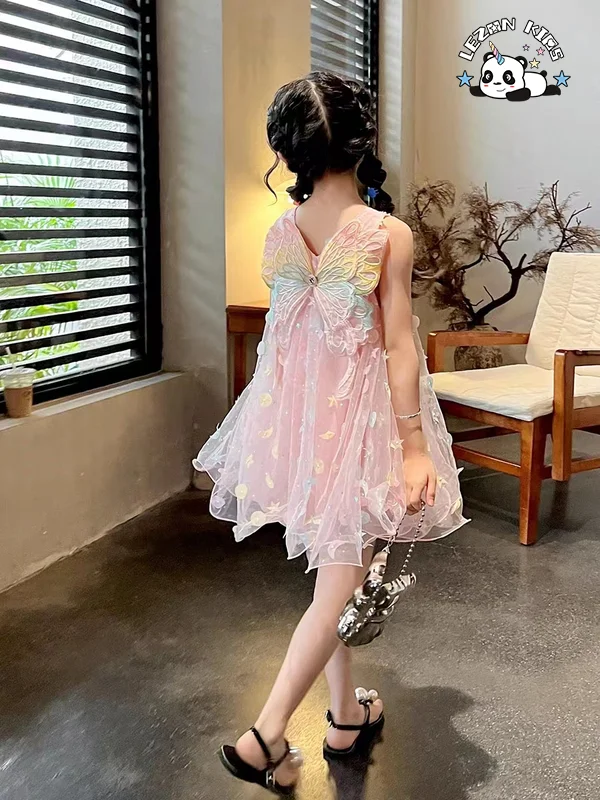 LEZONKIDS - 2024 New Fashion Summer Sleeveless Girls Dresses 2-12 Children Clothing Tulle Frocks Girls